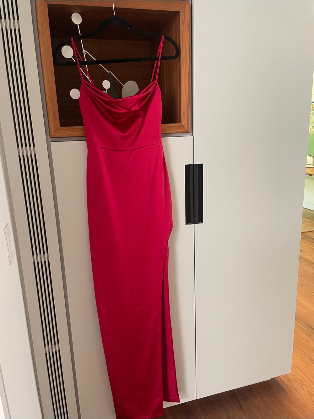 Windsor Red Satin Cowl Neck Maxi Dress